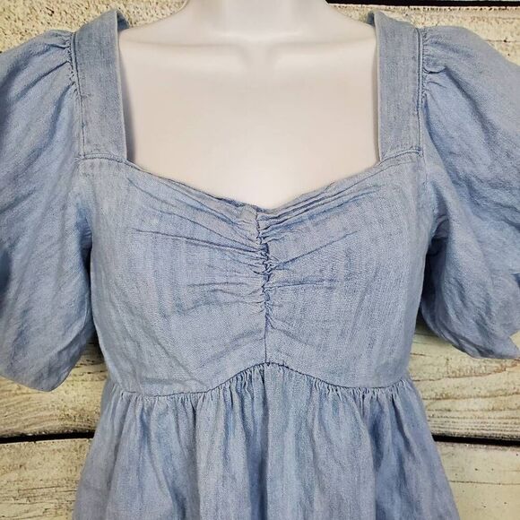 Old Navy Women’s Light Blue Puff Sleeve Peplum Top XS Cotton Blouse Square Neck - Picture 3 of 7